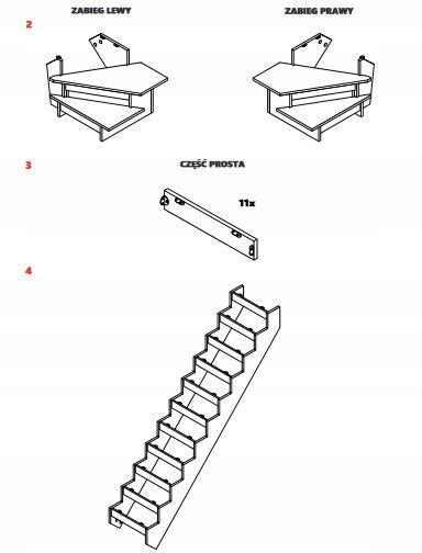 Schody Drewniane Zabiegowe Lewe Bukowe INOX