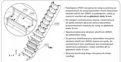 Schody Zębinowe Dębowe Proste z Barierką INOX