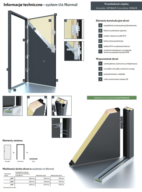 Ciepłe Drzwi Zewnętrzne Astre 12B CZYSTE POWIETRZE 68mm Stal-Aluminium