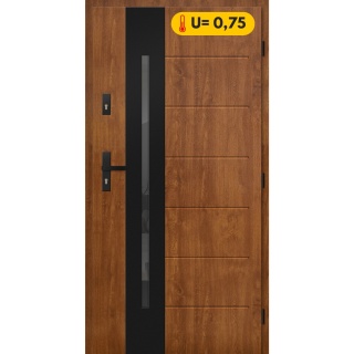Ciepłe Drzwi Zewnętrzne Stalowe PASIV 72mm GRUBE U=0,75 Złoty Dąb Black