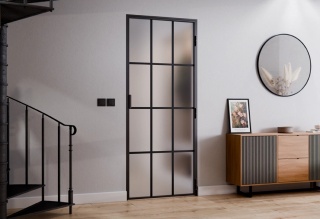 Drzwi Rozwierane Aluminium Czarne Slim Magnetic Komplet z Ościeżnica Satyna 12 pól